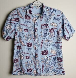 Wes & Willy Auburn Tigers Hawaiian Shirt Mens M Vintage Floral Button Down Blue